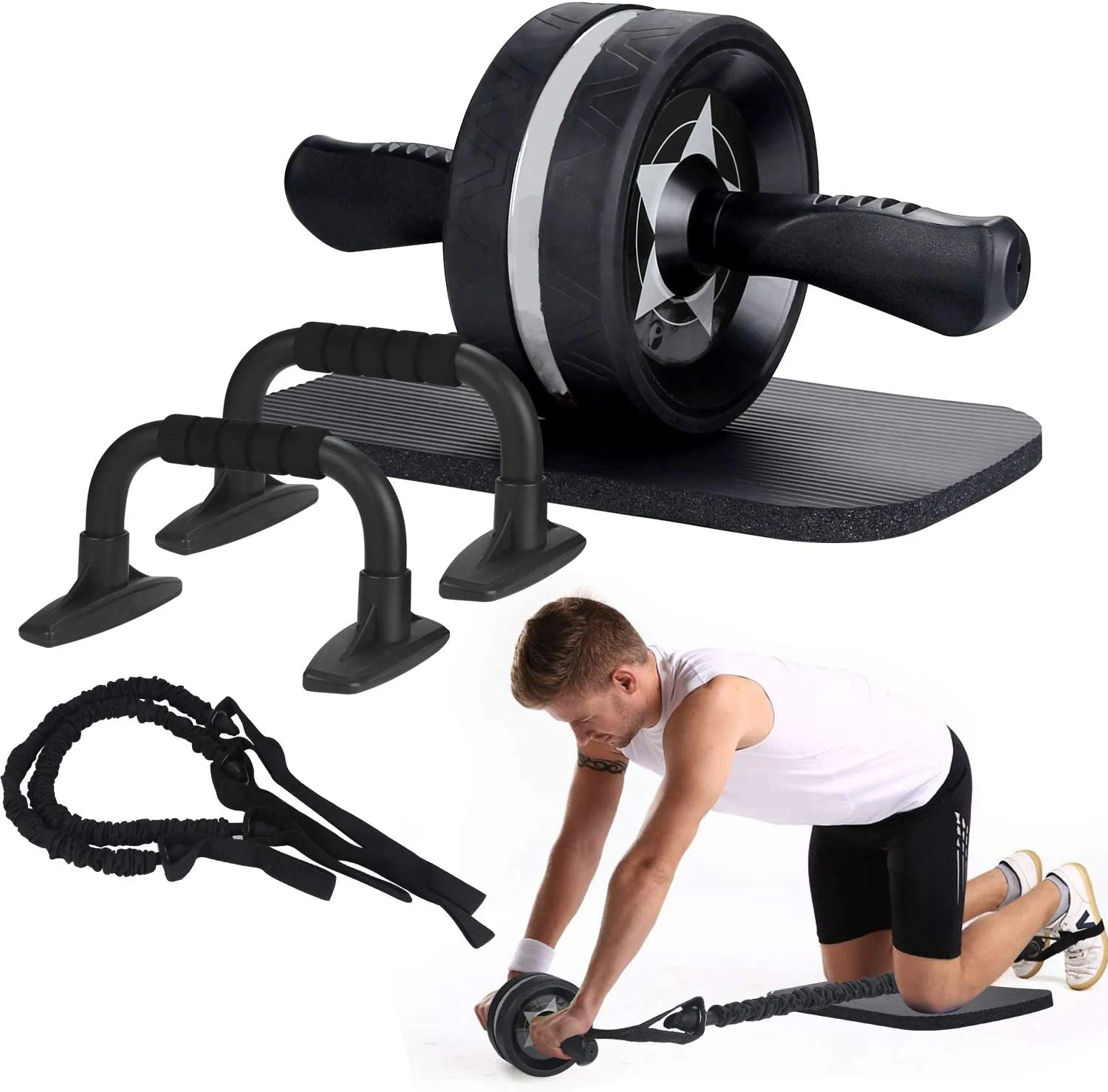 Amazon hot sell Men Women 6-in-1 Ab wheelr Kit Handles Grips Abdominal Exercise Perfect Home Gym Equipment Kit with Ab wheel, Black
Amazon hot sell Men Women 6-in-1 Ab wheelr Kit Handles Grips Abdominal Exercise Perfect Home Gym Equipment Kit with Ab wheel, Black