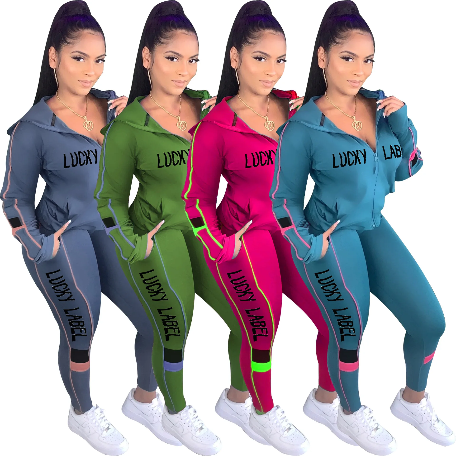 Wholesale Lucky Label Clothing Outfits Zipper Hoodie Jogging Pants Women 2 Piece Sets Sweatsuits, 6 colors
Wholesale Lucky Label Clothing Outfits Zipper Hoodie Jogging Pants Women 2 Piece Sets Sweatsuits, 6 colors