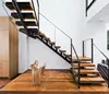 Interior morden design loft straight iron wood tread stairs cable railing stairway