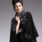 2019 Yiwu Autumn Winter 48pcs Rex Rabbit Fur Flowers Wool Pashmina Women Cashmere Shawl With Fur