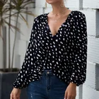 2019 Tops Long Sleeve V-neck Plus Size Dots Print Floral Women Blouses