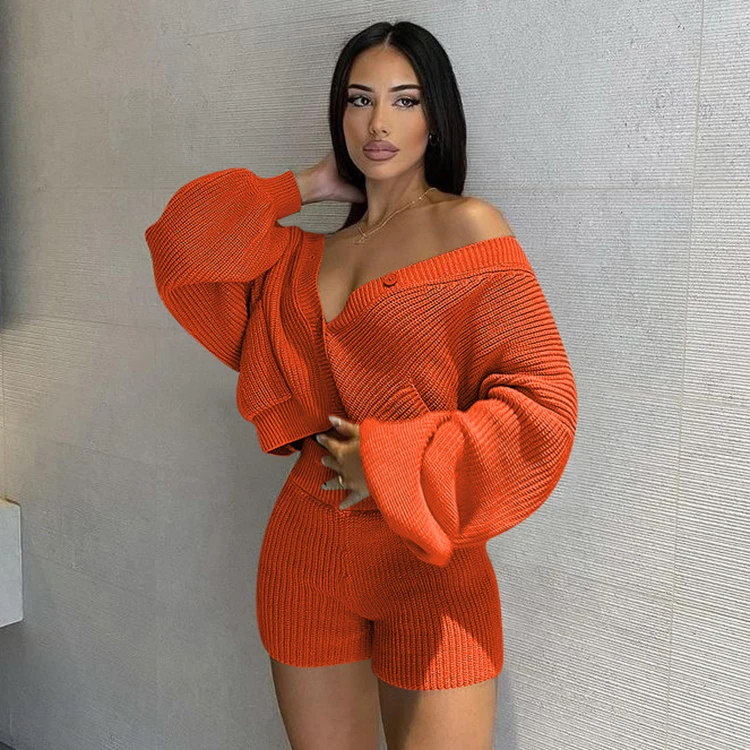 Casual Woman Clothing Knit Set New Arrival Women Ladies Sweater Cardigan Crop Top And Shorts Outfits Fall Winter Two Piece Sets, Green,black,orange 
Casual Woman Clothing Knit Set New Arrival Women Ladies Sweater Cardigan Crop Top And Shorts Outfits Fall Winter Two Piece Sets, Green,black,orange