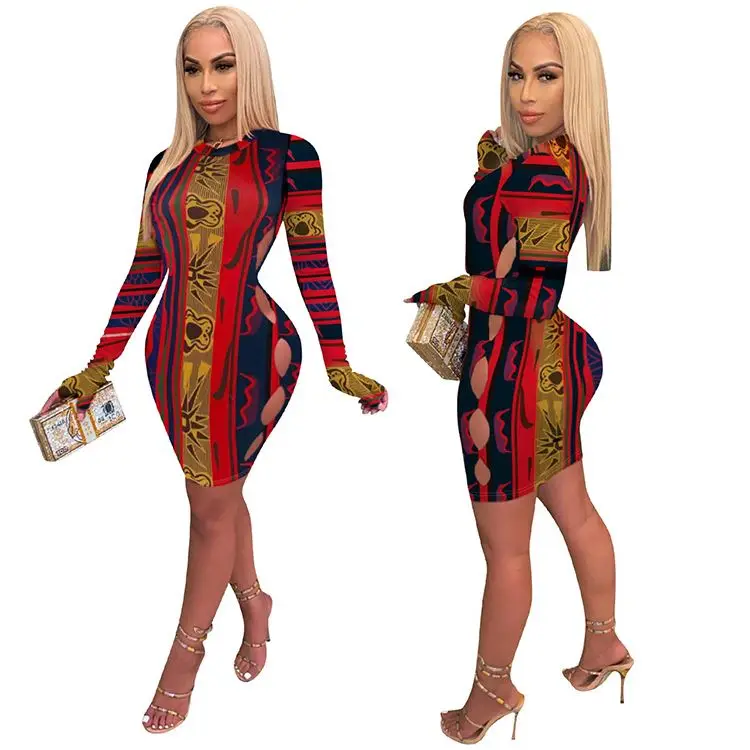 Latest Design Fashion Printed Long Sleeves Sexy Hollow Out Round Collar Casual Dresses 2021 Bodycon Dress Women
Latest Design Fashion Printed Long Sleeves Sexy Hollow Out Round Collar Casual Dresses 2021 Bodycon Dress Women