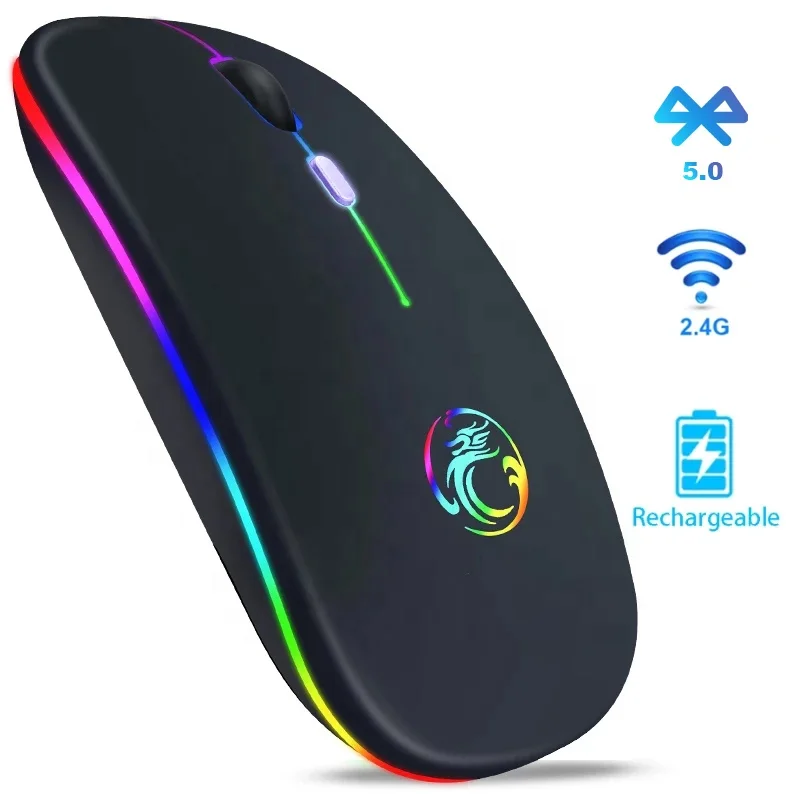 Rechargeable Mouse BT 5.1 and 2.4G Dual Mode Ultra Thin Silent Mute LED Computer Laptop Wireless Mouse, Black / silver
Rechargeable Mouse BT 5.1 and 2.4G Dual Mode Ultra Thin Silent Mute LED Computer Laptop Wireless Mouse, Black / silver