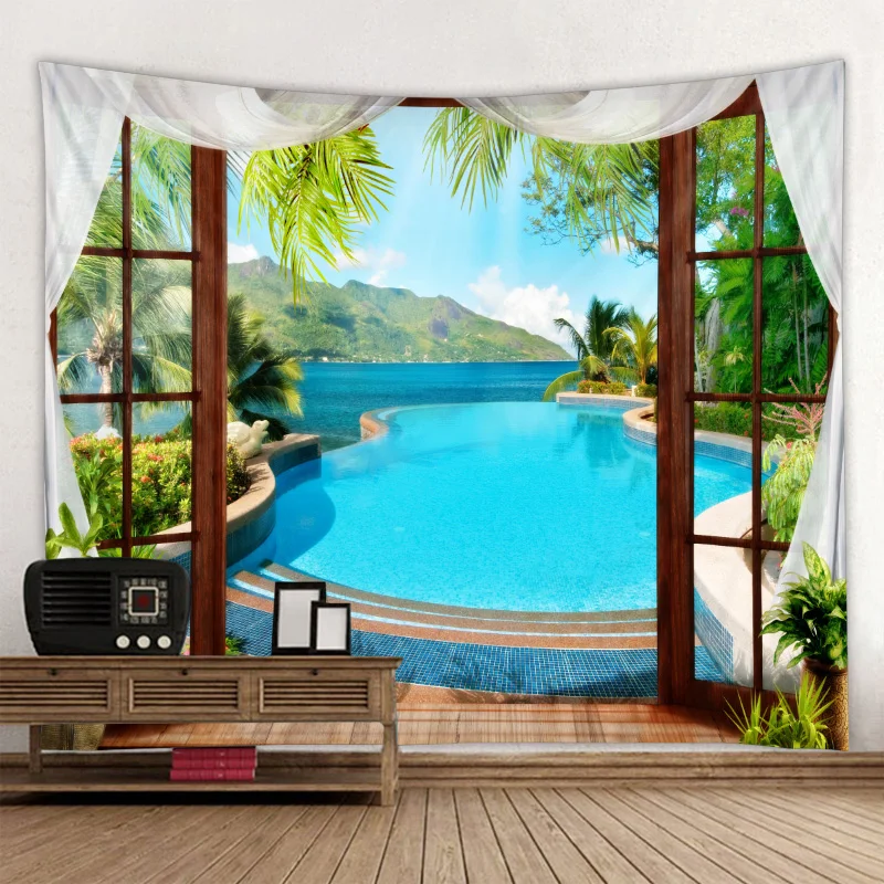 Swimming pool outside the window Tapestry Bedroom Living Room Dorm Tapestry Wall Hanging, Customized color
Swimming pool outside the window Tapestry Bedroom Living Room Dorm Tapestry Wall Hanging, Customized color