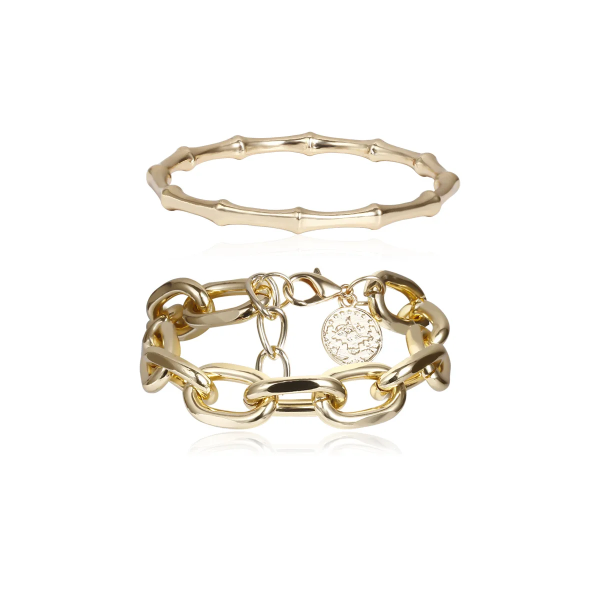 Boho Thick Gold Color Charm Bracelets Bangles 2pcs Punk Curb Cuban Chain Bracelets Set
Boho Thick Gold Color Charm Bracelets Bangles 2pcs Punk Curb Cuban Chain Bracelets Set