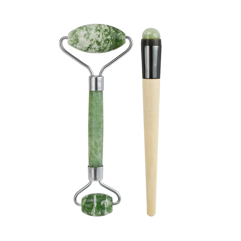 Wholesale Custom Masajeador Rodillo Facial Jade Stone Massage Roller Gua Sha Tool Set Under Eye Green Jade Roller For Face
Wholesale Custom Masajeador Rodillo Facial Jade Stone Massage Roller Gua Sha Tool Set Under Eye Green Jade Roller For Face