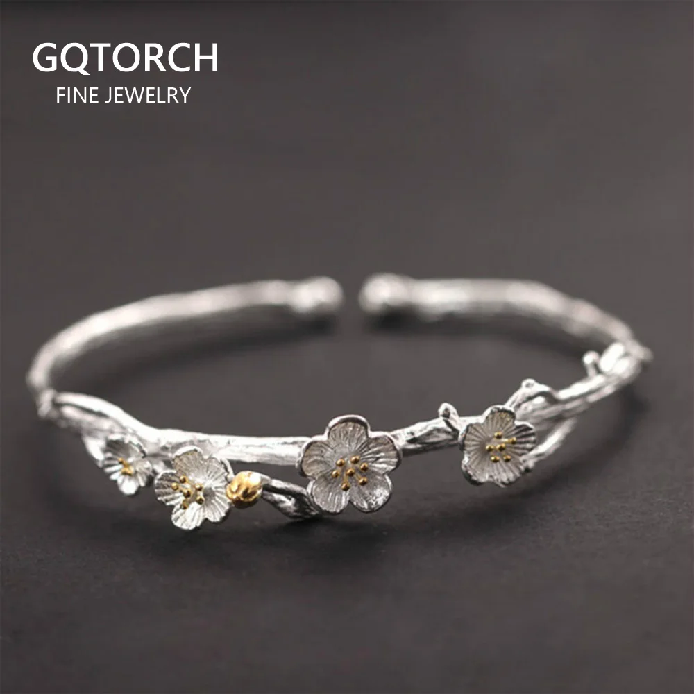 Handmade Vintage 925 Sterling Silver Jewelry Original Design Plum Flower Carving Cuff Bracelets& Bangles for Women
Handmade Vintage 925 Sterling Silver Jewelry Original Design Plum Flower Carving Cuff Bracelets& Bangles for Women