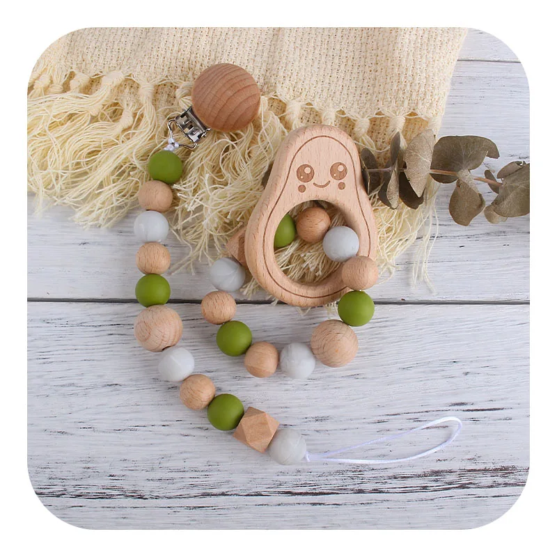 Newest Baby Pacifier Chain Clip Avocado Wooden Teether and Teether Bracelet for Chew Nursing, Picture
Newest Baby Pacifier Chain Clip Avocado Wooden Teether and Teether Bracelet for Chew Nursing, Picture