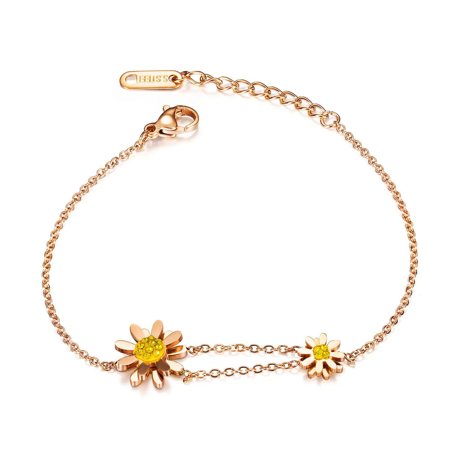 Hot-selling Personalized Stainless steel Sunflower Small Daisy Diamond Flower Bracelet
Hot-selling Personalized Stainless steel Sunflower Small Daisy Diamond Flower Bracelet