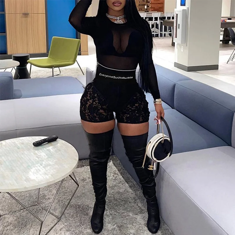 XLL-hot sales black logo printed lace high waist patchwork women shorts set with hollow out, As picture or customized color
XLL-hot sales black logo printed lace high waist patchwork women shorts set with hollow out, As picture or customized color
