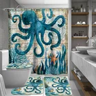 High quality flannel anti slip blue sea shell luxury bath rug bathroom mats sets 3 pieces with shower curtain