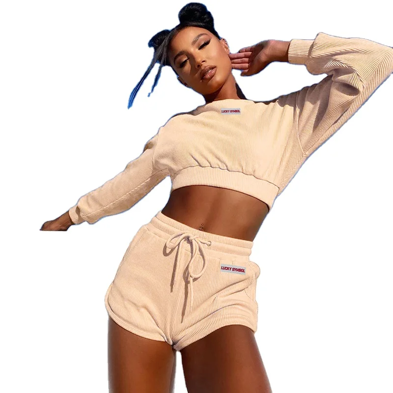 New Fall Winter Casual Ribbed Clothes Solid Crop Top Short Bottom Women Two Pieces Sets, As pic shown
New Fall Winter Casual Ribbed Clothes Solid Crop Top Short Bottom Women Two Pieces Sets, As pic shown
