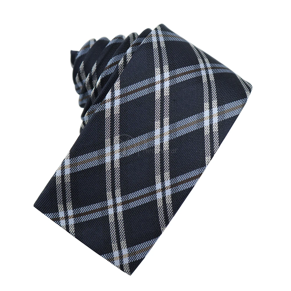 

Navy Blue Unisex Plaid School Uniform Skinny Necktie Classical Tartan Plaid Square Slim Silk Tie