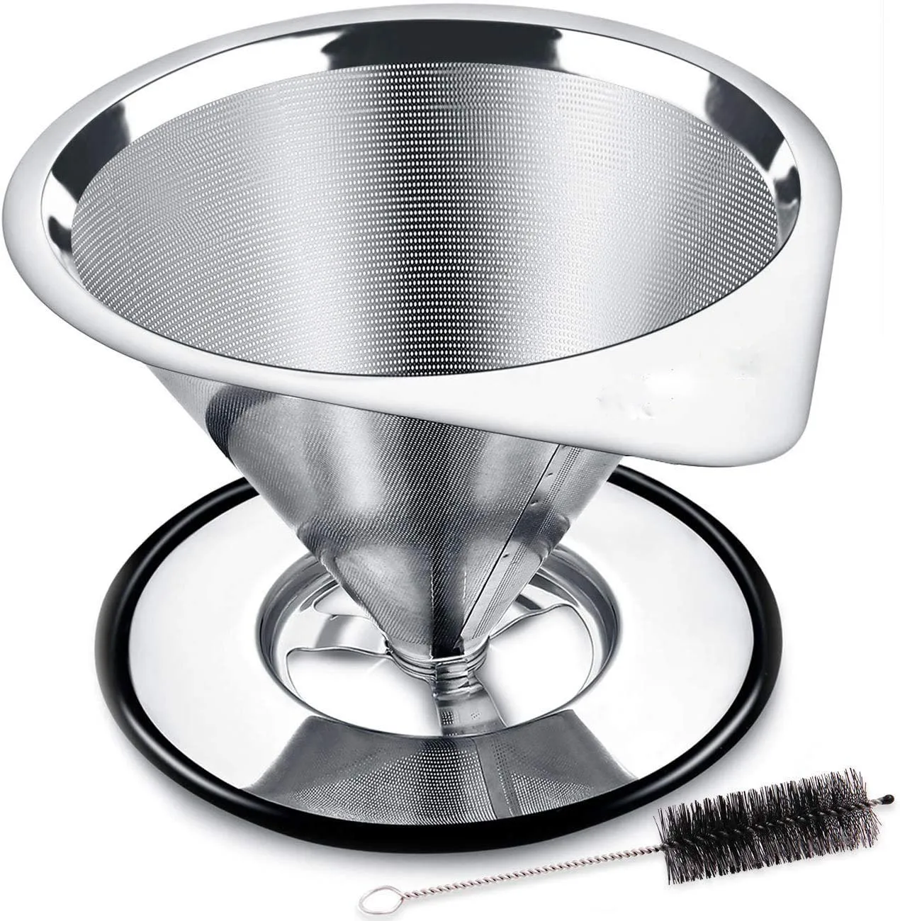 Stainless Steel Pour Over Coffee Dripper Paperless Reusable Single Cup Coffee Maker With Non-slip Cup Stand and Cleaning brush
Stainless Steel Pour Over Coffee Dripper Paperless Reusable Single Cup Coffee Maker With Non-slip Cup Stand and Cleaning brush