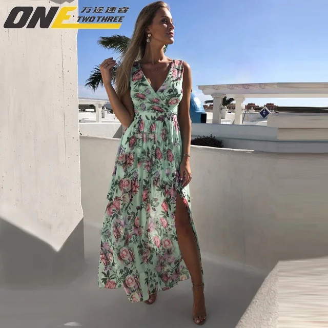 Summer Floral Maxi Dress Backless Boho Chic Printed chiffon slit skirt sleeveless V-neck holiday beach dress Casual Long Dresses, Customized color
Summer Floral Maxi Dress Backless Boho Chic Printed chiffon slit skirt sleeveless V-neck holiday beach dress Casual Long Dresses, Customized color