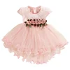 new fashion appliques flower baby girl mesh lace princess white pink dress for toddler