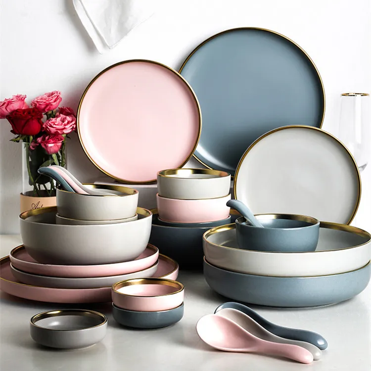 Wholesale Simple Matte Ceramic Dinner Sets Household Dish Plate Noodle Soup Deep and Shallow Bowl With Gold Rim
Wholesale Simple Matte Ceramic Dinner Sets Household Dish Plate Noodle Soup Deep and Shallow Bowl With Gold Rim