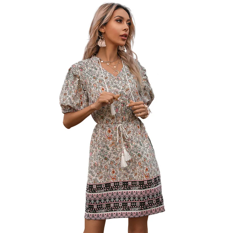 Vintage Bohemia Floral Printing Drawstring Tassels Dress Women Summer Casual Streetwear Beach Short Dresses Ladies Clothes, White
Vintage Bohemia Floral Printing Drawstring Tassels Dress Women Summer Casual Streetwear Beach Short Dresses Ladies Clothes, White