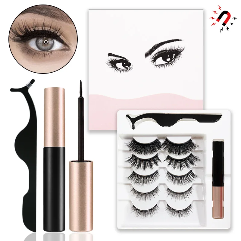 Factory sale 5 pairs faux mink magnetic false eyelashes set with liquid eyeliner new style glue free magnet eyelashes stock, Black
Factory sale 5 pairs faux mink magnetic false eyelashes set with liquid eyeliner new style glue free magnet eyelashes stock, Black