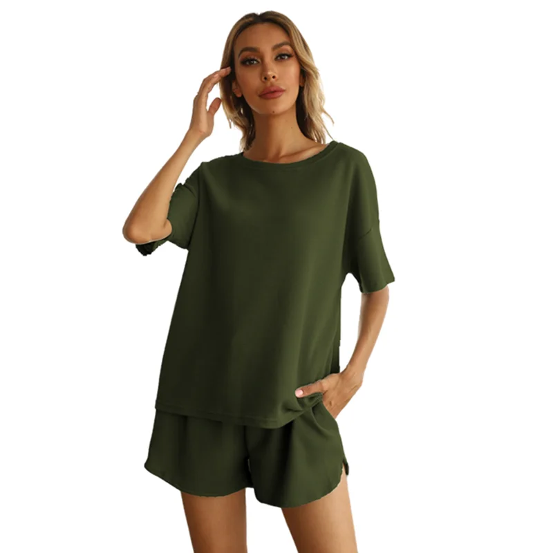2021 spring summer new short sleeve solid casual two piece suit short sleeve body suits women
2021 spring summer new short sleeve solid casual two piece suit short sleeve body suits women