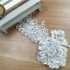 High quality hot sale sequins pearls flowers lace applique for wedding party dress haute couture