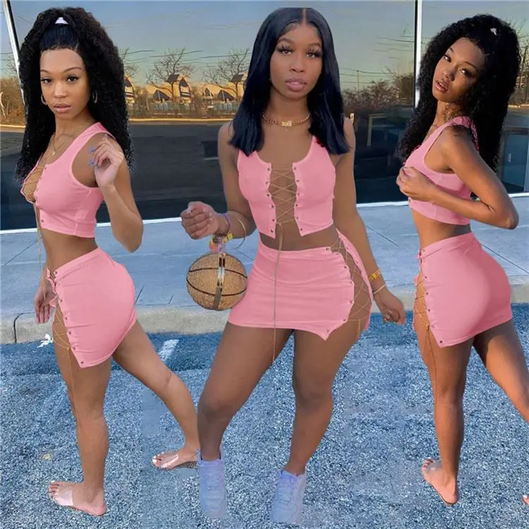 Summer 2021 New Women Fashion Sexy Bandage Chain Crop Top And Mini Skirts Two Piece Set Outfits, As picture
Summer 2021 New Women Fashion Sexy Bandage Chain Crop Top And Mini Skirts Two Piece Set Outfits, As picture