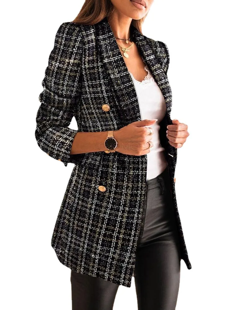 Autumn and winter long-sleeved double-breasted suit collar printed small coat women's clothing, Customized color
Autumn and winter long-sleeved double-breasted suit collar printed small coat women's clothing, Customized color