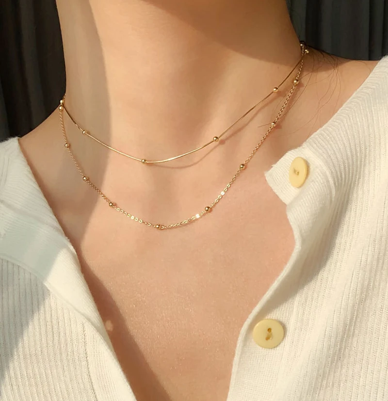 S925 silver round beads snake bone chain flat chain necklace clavicle chain, Picture shows
S925 silver round beads snake bone chain flat chain necklace clavicle chain, Picture shows