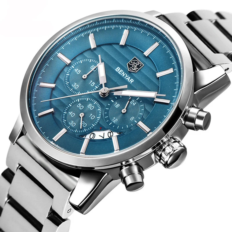 BENYAR BY-5104 Men WatchesTop Brand Blue Military Quartz Male Wristwatch Luxury Stainless Steel Waterterproof Relogio Masculino, Shown
BENYAR BY-5104 Men WatchesTop Brand Blue Military Quartz Male Wristwatch Luxury Stainless Steel Waterterproof Relogio Masculino, Shown