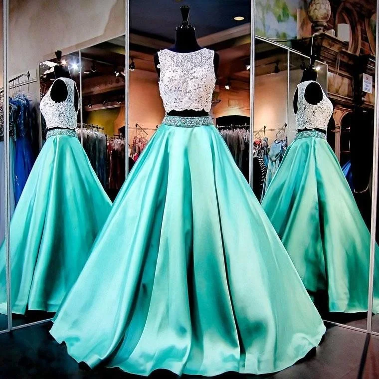 Sexy Girl White Lace Top Green Satin Skirt 2 Two Piece Prom Dress, White and green
Sexy Girl White Lace Top Green Satin Skirt 2 Two Piece Prom Dress, White and green