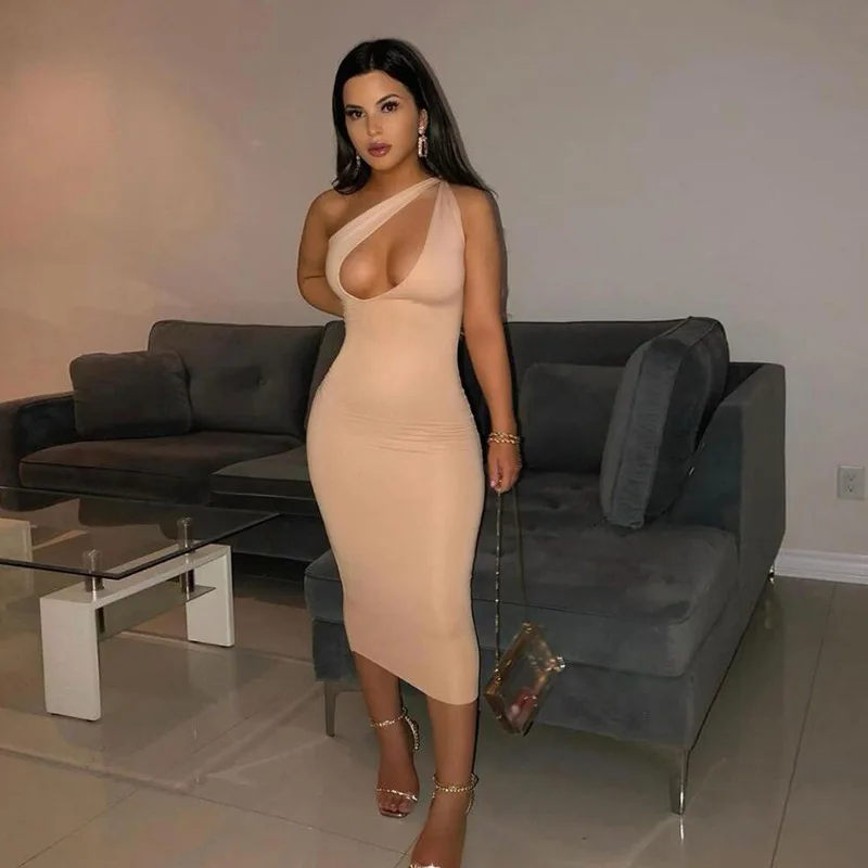 Women Summer One Shoulder Bodycon Midi Dress Solid Sexy Party Night Club Wear Sleeveless Black Elegant Sexy Hollow Out Dress, Brown and black
Women Summer One Shoulder Bodycon Midi Dress Solid Sexy Party Night Club Wear Sleeveless Black Elegant Sexy Hollow Out Dress, Brown and black