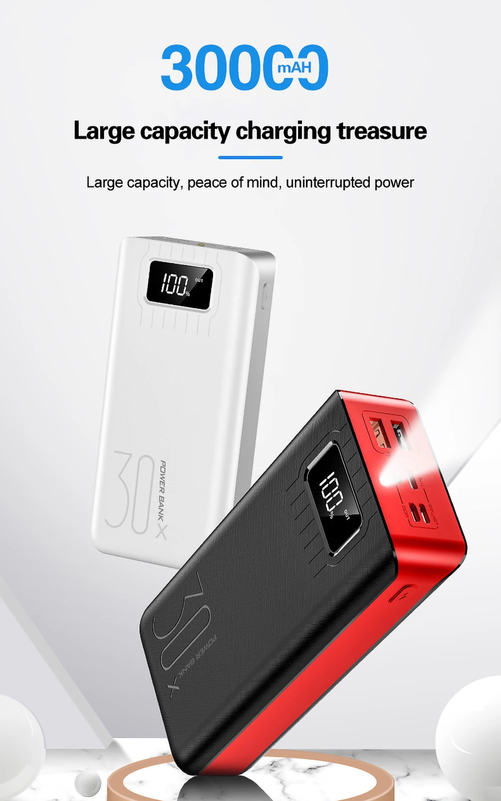 Logo custom led display portable charger battery mobile phone fast charging 30000mah 3 inputs Power+bank for iphone for samsung - ANKUX.COM