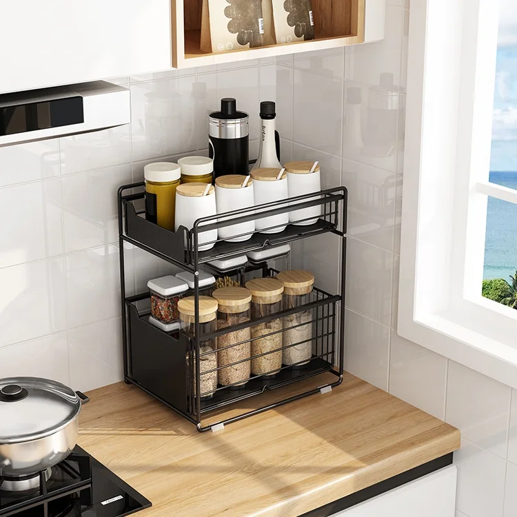 Upgraded foldable and push-pull metal double-layer Multifunctional seasoning storage box, Black/white
Upgraded foldable and push-pull metal double-layer Multifunctional seasoning storage box, Black/white