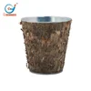 New Designed Best Material Natural Birch Bark Covered Metal Flower Plant Pots Wholesale