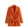 Western style fashion orange color blazer women fall/spring jacket with belt