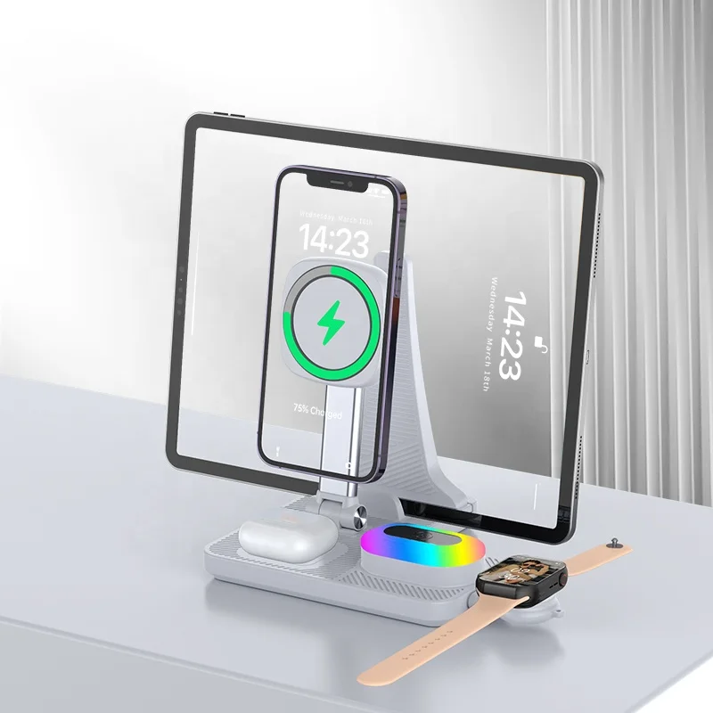 Magnetic 15W 4 in 1 RGB Night Light Wireless Charger Smart Watch Wireless Charging Stand for Iphone 15 14 Pro Ipad Tablet Iwatch
Magnetic 15W 4 in 1 RGB Night Light Wireless Charger Smart Watch Wireless Charging Stand for Iphone 15 14 Pro Ipad Tablet Iwatch