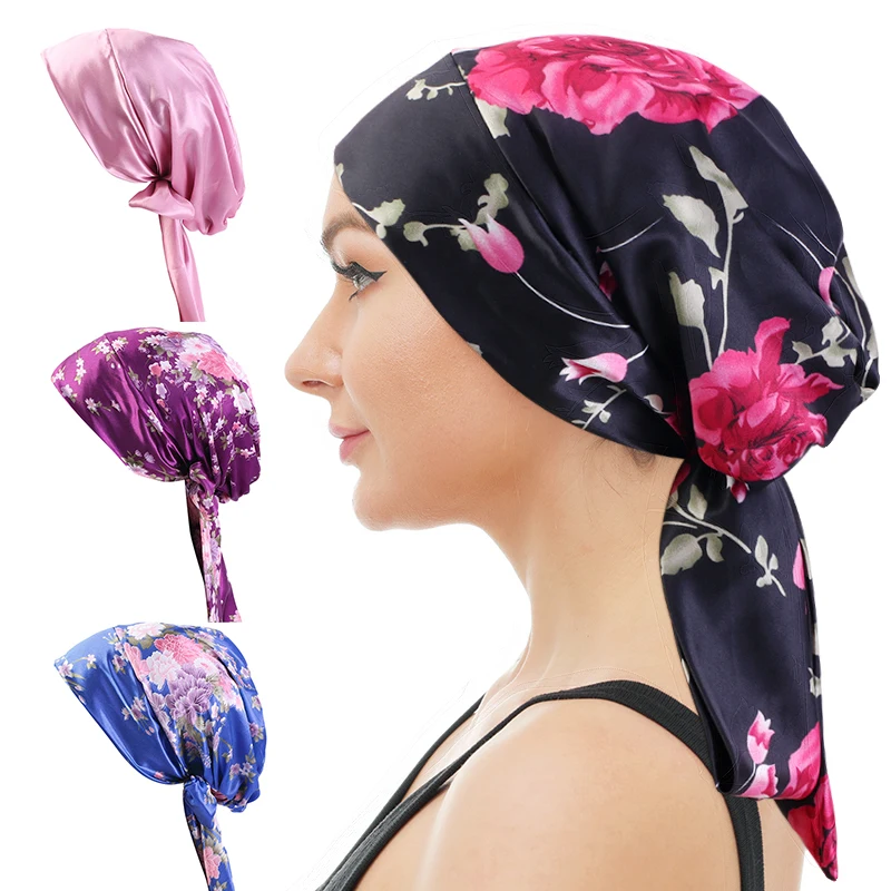 Black Flower Pattern Satin Head Wrap Pre-tied Turbans Bandana Head Wear Women Turban
Black Flower Pattern Satin Head Wrap Pre-tied Turbans Bandana Head Wear Women Turban
