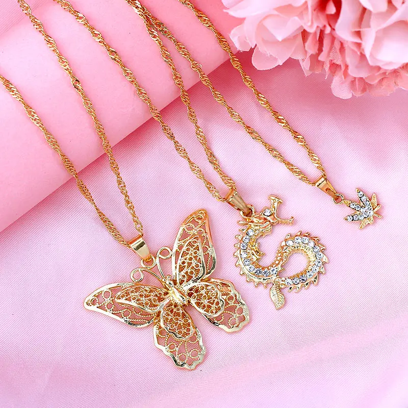 Fashion Personality Jewelry For Women 3Pcs/set Crystal Dragon Maple Leaf Necklace Gold Color Hollow Butterfly Pendant Necklace
Fashion Personality Jewelry For Women 3Pcs/set Crystal Dragon Maple Leaf Necklace Gold Color Hollow Butterfly Pendant Necklace