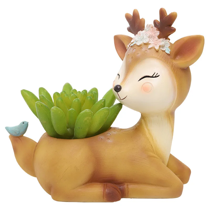 

Cartoon Deer Flowerpot Succulent Planter Pots Animal Sika Deer Craft Desktop Cactus Flower Pot Fairy Garden Decor, As photo