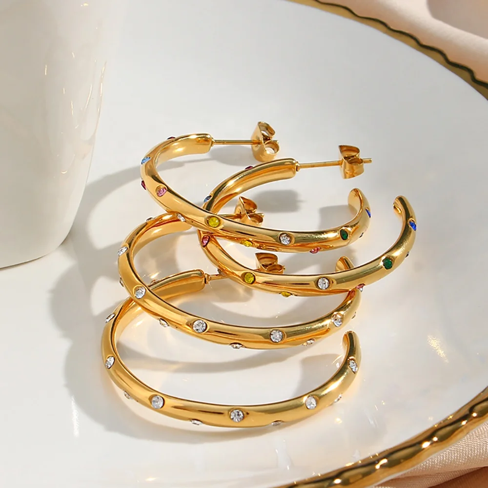 Summer Jewelry Colorful Zircon Gold Hoop Earrings Gold Plated Large Hoop Earrings Stainless Steel Statement Earrings
Summer Jewelry Colorful Zircon Gold Hoop Earrings Gold Plated Large Hoop Earrings Stainless Steel Statement Earrings