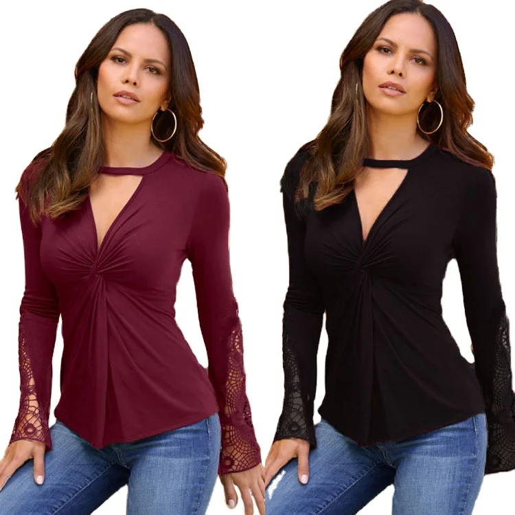 Women Autumn Long Sleeve Deep V Neck T-Shirts Tops Ladies Cutout Lace Sleeve Blouse, As shown
Women Autumn Long Sleeve Deep V Neck T-Shirts Tops Ladies Cutout Lace Sleeve Blouse, As shown