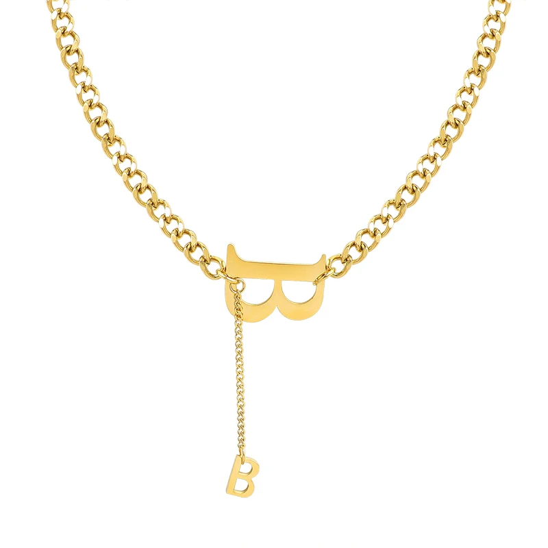 Hip Hop Thick Chain B Letter Necklace Female Tassel Clavicle Choker Titanium Steel 18K Gold, Customized color
Hip Hop Thick Chain B Letter Necklace Female Tassel Clavicle Choker Titanium Steel 18K Gold, Customized color