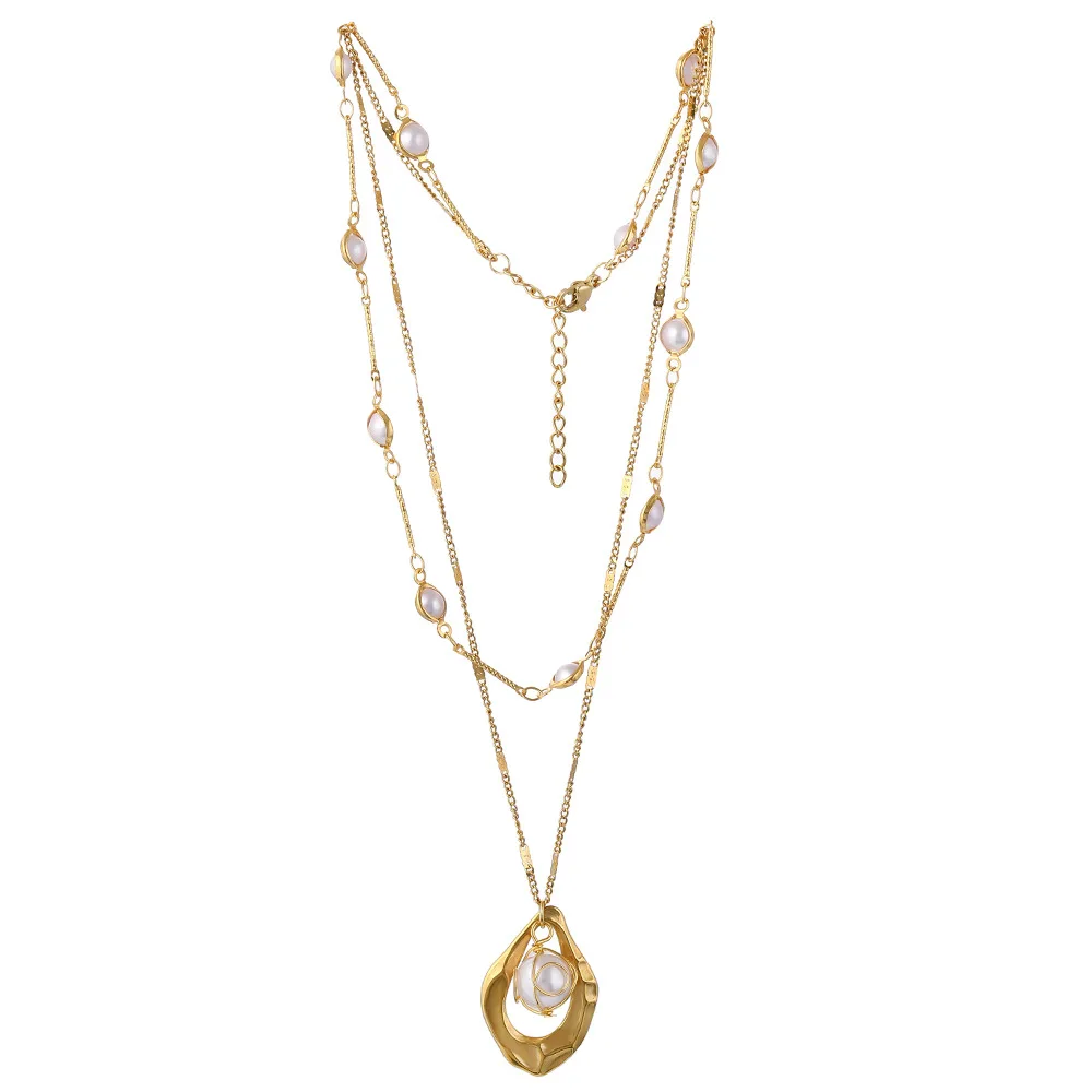 New Design Titanium Steel Vacuum Gold Plated Hollow Metal Pendant Fashion Retro French Double Layered Bead Necklace
New Design Titanium Steel Vacuum Gold Plated Hollow Metal Pendant Fashion Retro French Double Layered Bead Necklace