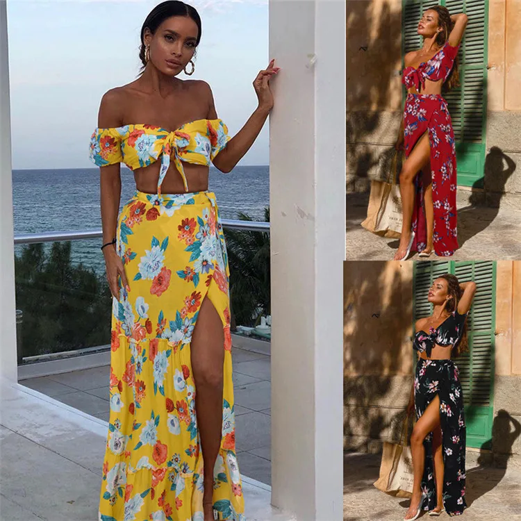 Printed strapless top split long skirt two-piece Dresses women 2020, Customized color/as show
Printed strapless top split long skirt two-piece Dresses women 2020, Customized color/as show