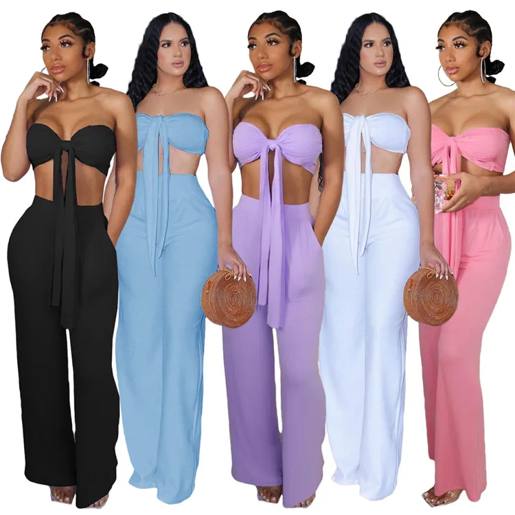 B8201- 2021 women clothing sexy ladies tube top and wide leg pant suits women two piece sets, Solid
B8201- 2021 women clothing sexy ladies tube top and wide leg pant suits women two piece sets, Solid