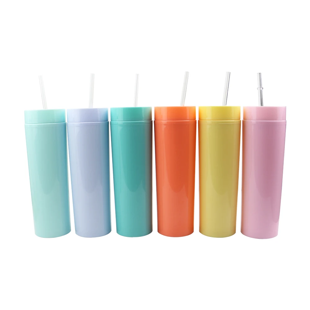 Sustainable Wholesale 16oz Straight Double Wall Plastic Drinking Bottle Cups with Straw Lid Ready to Ship, Customized color 
Sustainable Wholesale 16oz Straight Double Wall Plastic Drinking Bottle Cups with Straw Lid Ready to Ship, Customized color