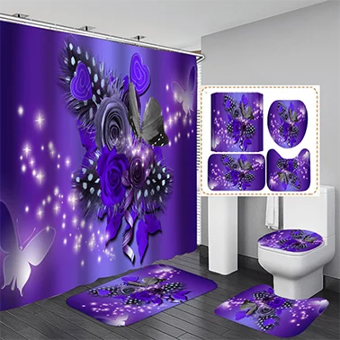 Bathroom Shower Curtains 4 pcs Sets, Waterproof Fabric Bathroom Curtain with 12 Hooks, Red rose and purple butterfly, Custom-made
Bathroom Shower Curtains 4 pcs Sets, Waterproof Fabric Bathroom Curtain with 12 Hooks, Red rose and purple butterfly, Custom-made