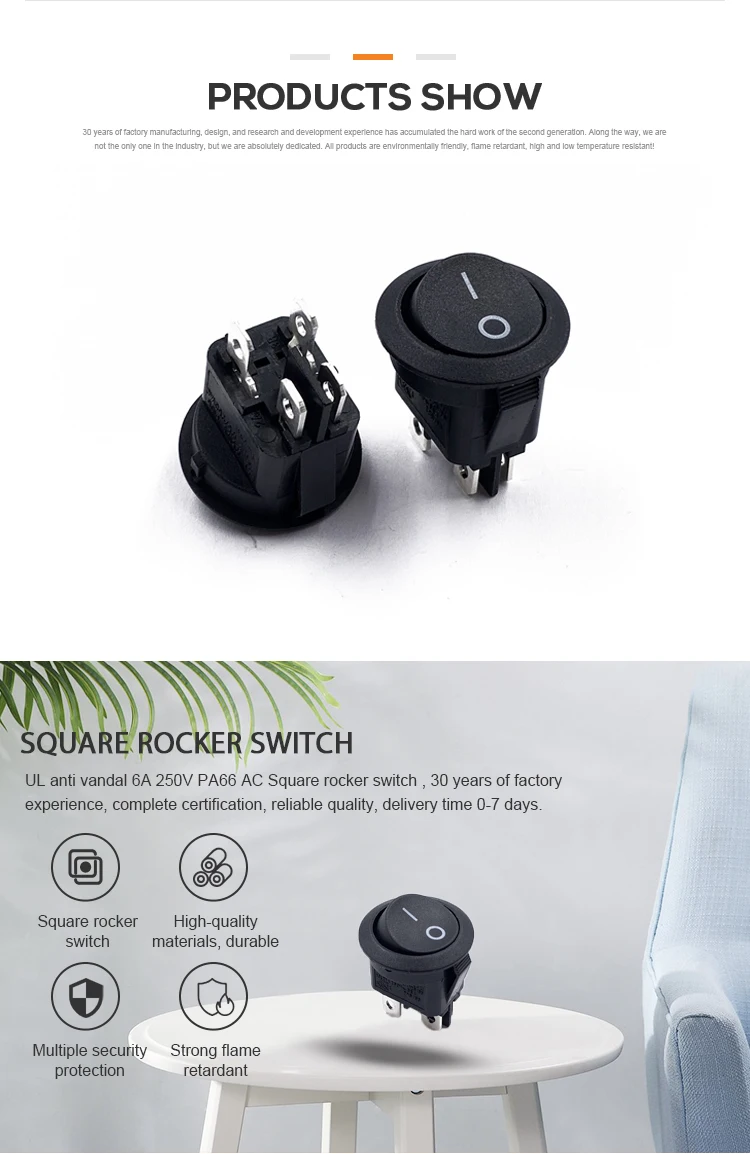 JEC JS-606-4(R)A-Q-BB-3H Switch Manufacturer Round Rocker Switch 3pins 2positions on-off mini Electrical led Boat Switch