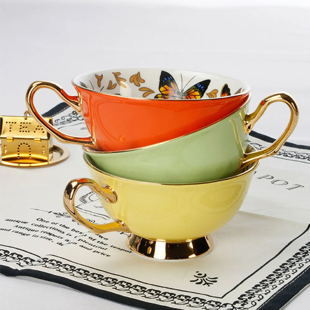 Colorful Butterfly decal Coffee Cup And Saucer Fine Bone China Tea Cup With Gold Handle
Colorful Butterfly decal Coffee Cup And Saucer Fine Bone China Tea Cup With Gold Handle